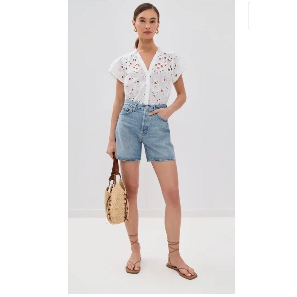 Figue Fia Eyelet Top White Chalk Size S 100% Cotton V Neck Button Blouse